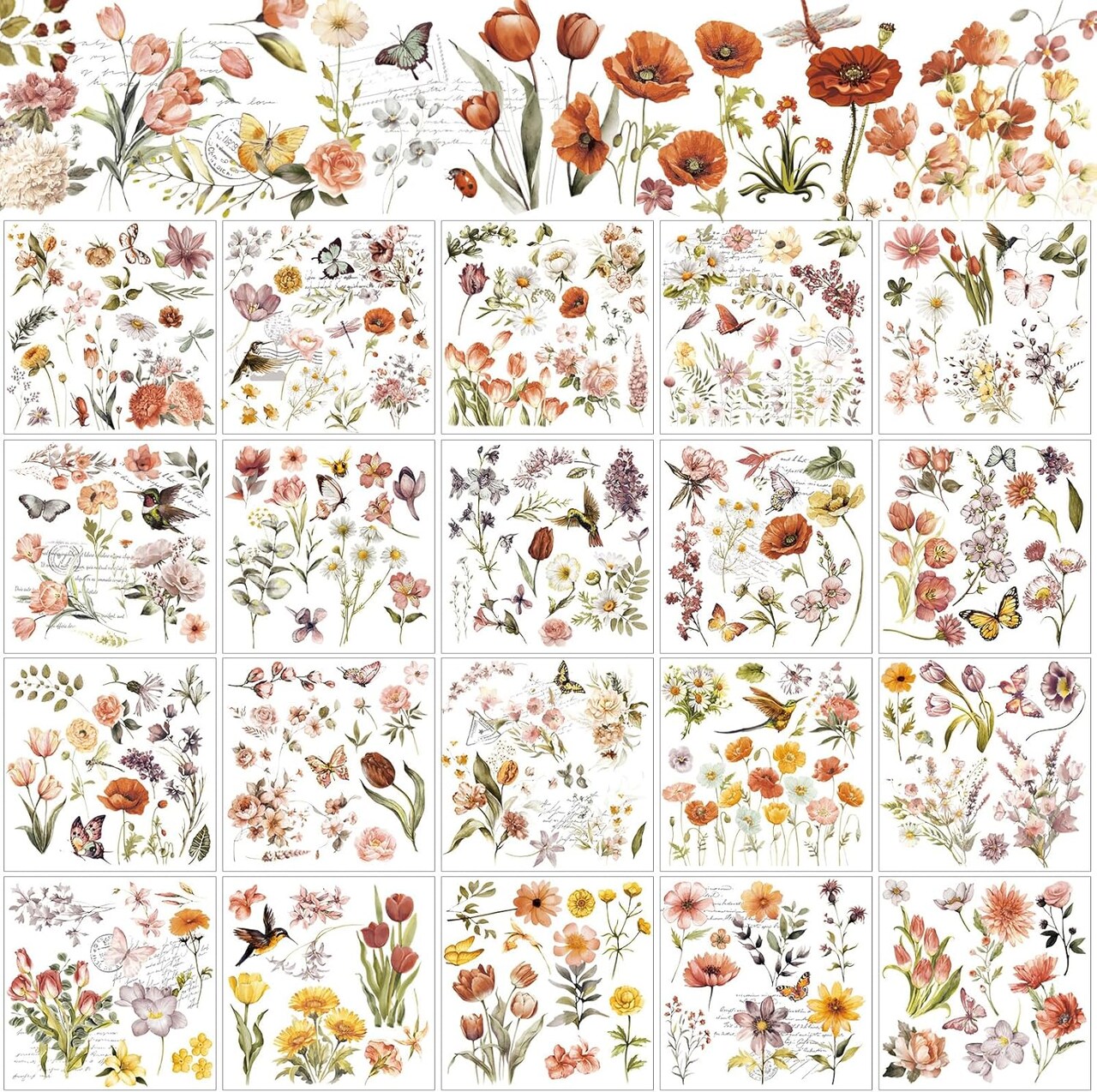 25 Sheets Vintage Flower Rub on Transfer for Crafts 5.9"L x 5.9"W